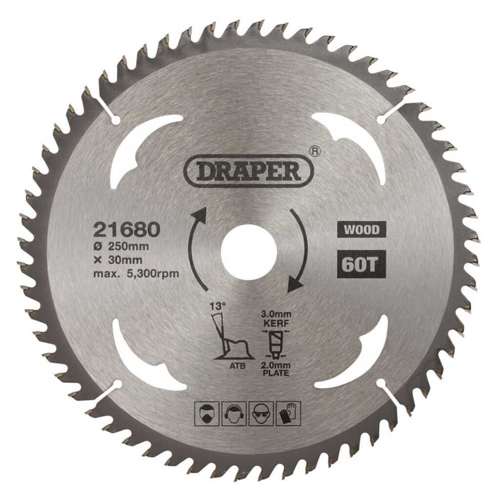 Draper Tct Circular Saw Blade For Wood, 250 X 30Mm, 60T