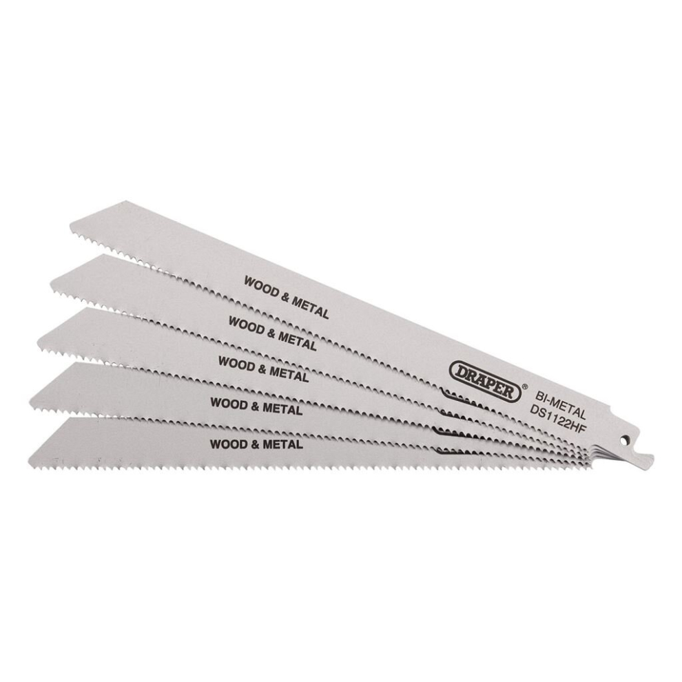Draper Bi-Metal Reciprocating Saw Blades For Multi-Purpose Cutting, 225Mm, 10Tpi (Pack Of 5)