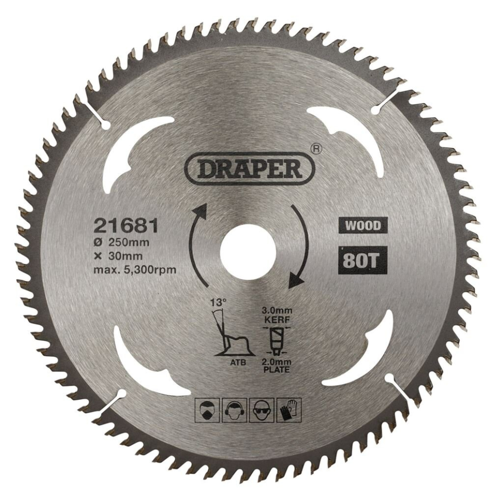 Draper Tct Circular Saw Blade For Wood, 250 X 30Mm, 80T