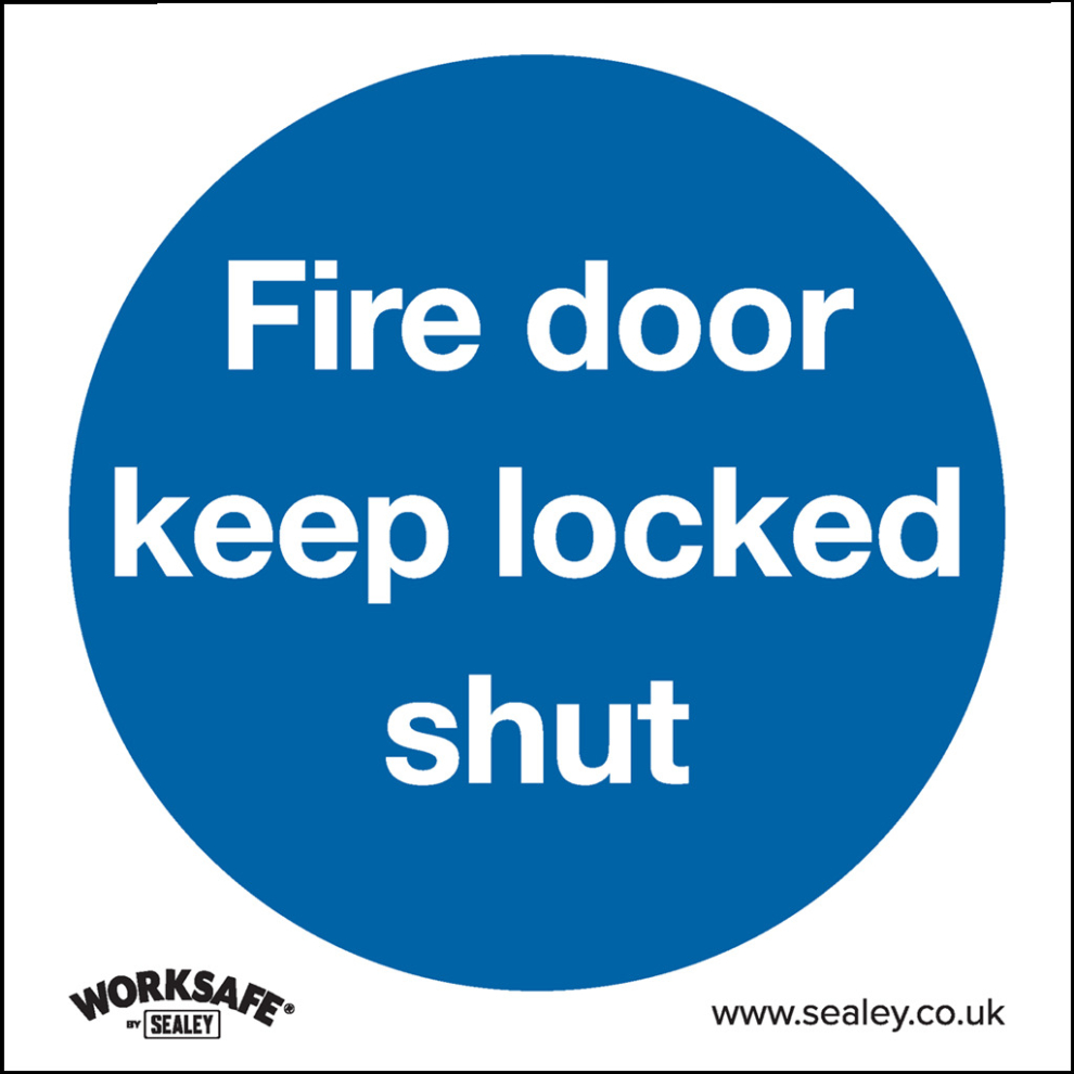 Mandatory Safety Sign - Fire Door Keep Locked Shut - Rigid Plastic - Pack of 10