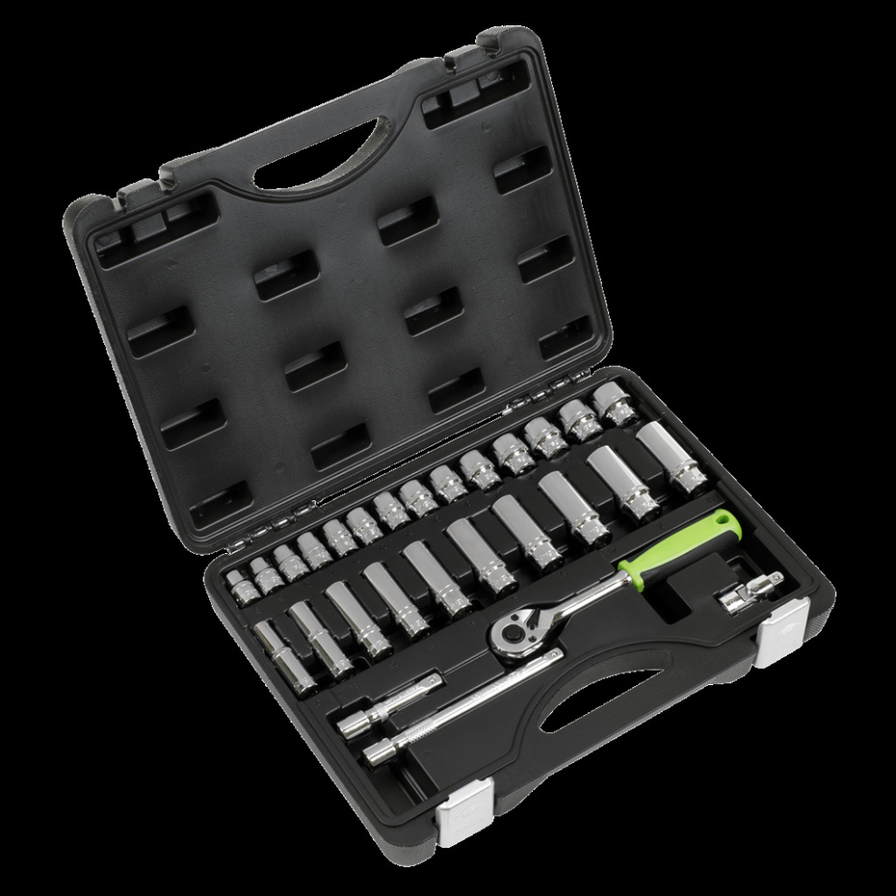 Sealey Socket Set 28Pc 3/8"Sq Drive 6Pt Walldrive® Metric