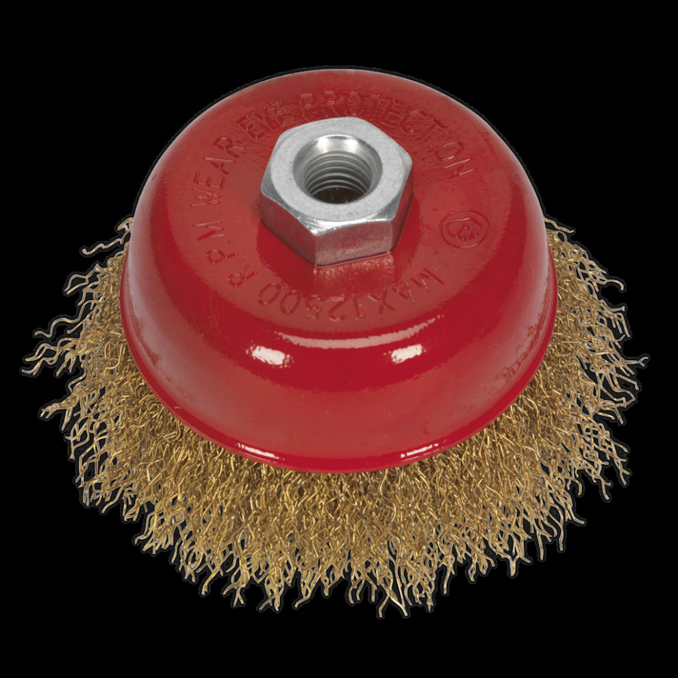 Sealey Brassed Steel Crimped Wire Cup Brush Ø75mm M10 X 1.5Mm