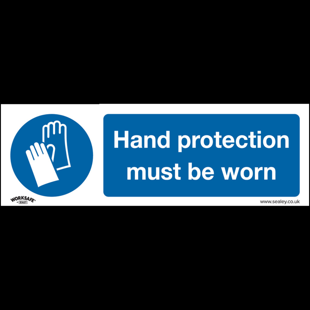 Mandatory Safety Sign - Hand Protection Must Be Worn - Self-Adhesive Vinyl - Pack of 10