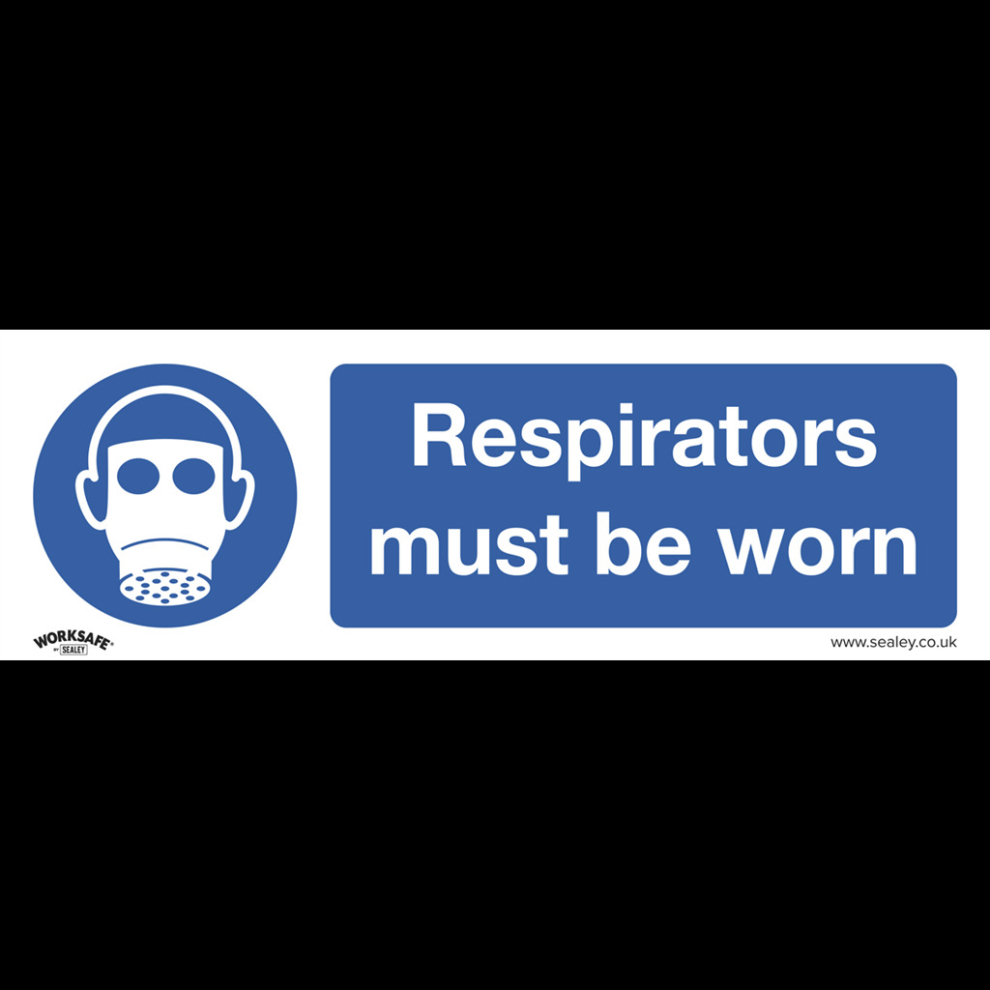 Mandatory Safety Sign - Respirators Must Be Worn - Self-Adhesive Vinyl - Pack of 10