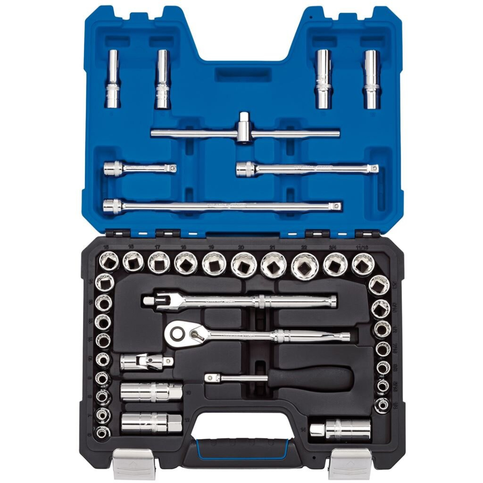 Draper Expert Combined MM/AF Socket Set, 3/8"" Sq. Dr., Blue (41 Piece)