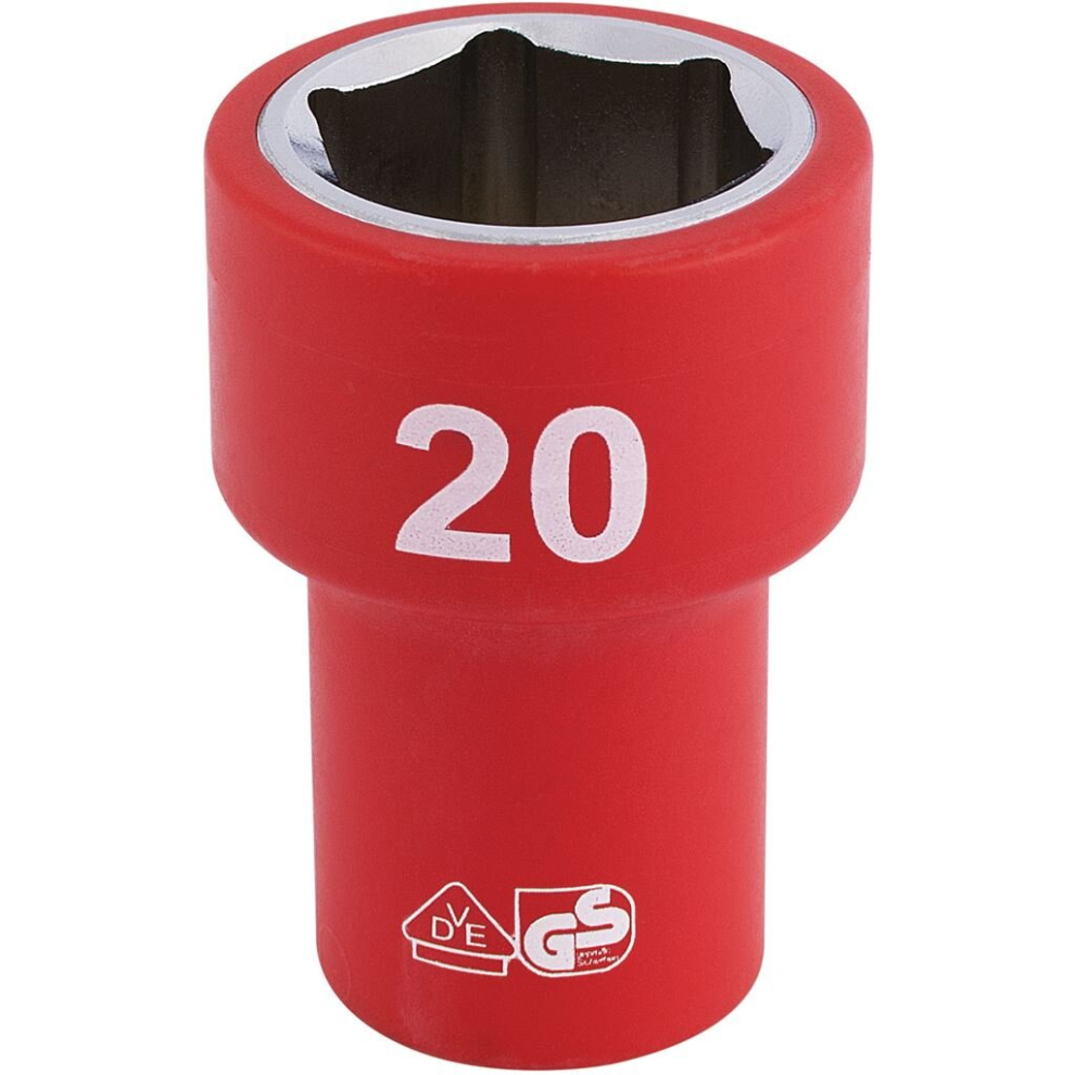 Draper Fully Insulated Vde Socket, 3/8"" Sq. Dr., 20Mm
