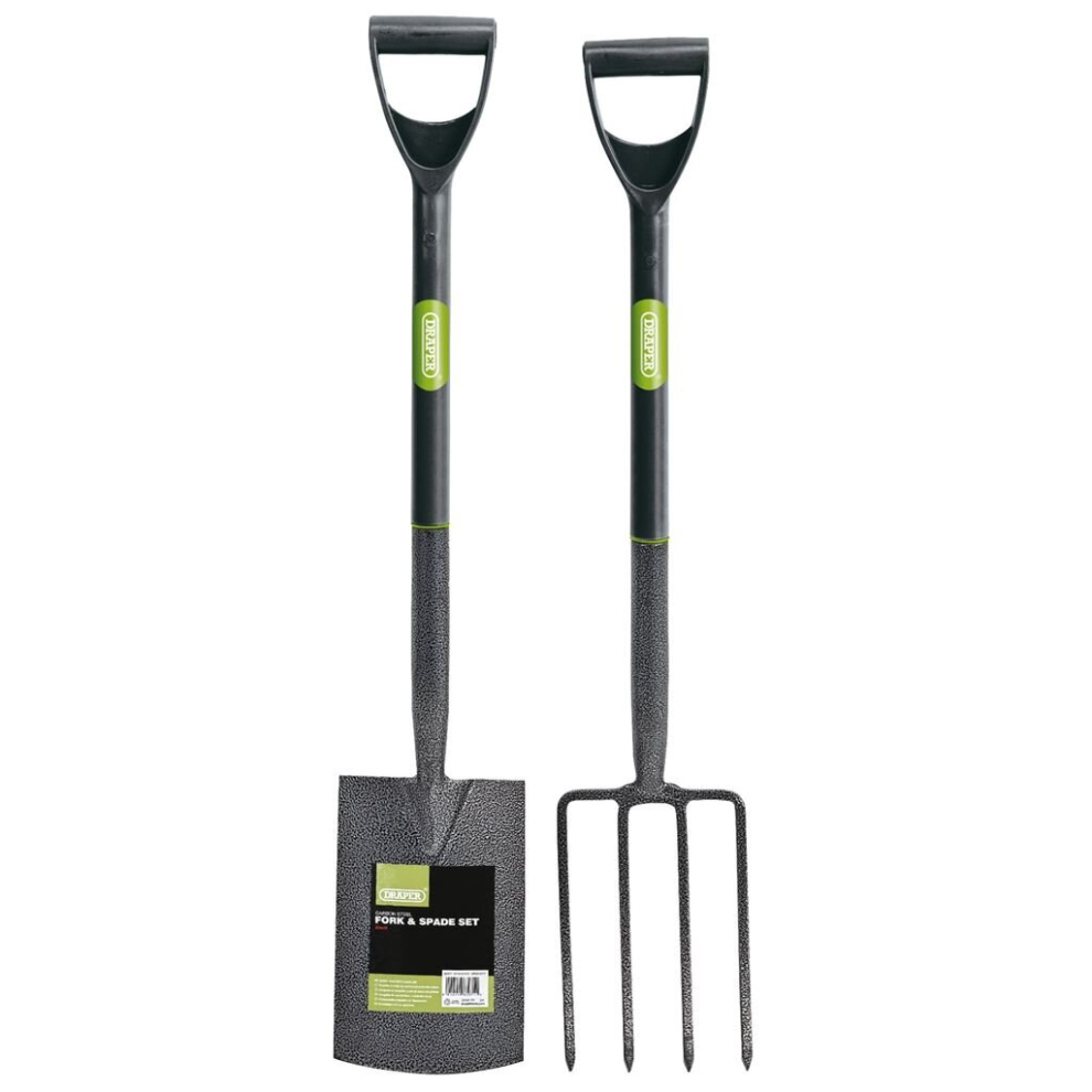 Draper Carbon Steel Garden Fork And Spade Set, Black