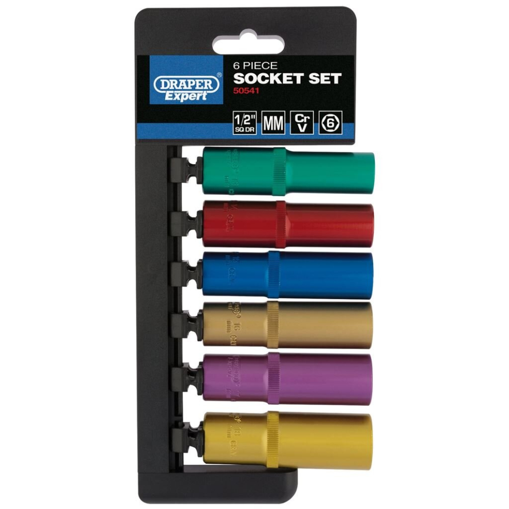 Metric Coloured Deep Socket Set, 1/2"" Sq. Dr. (6 Piece)