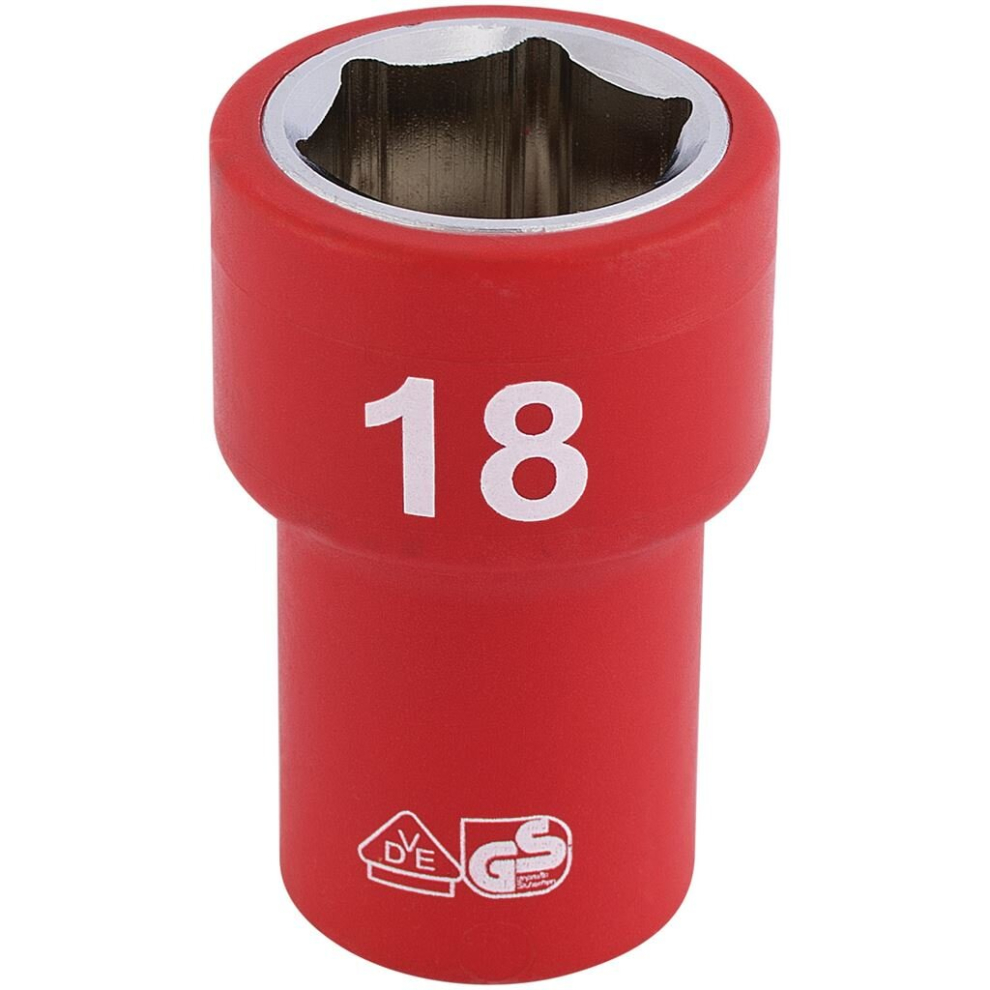 Draper Fully Insulated Vde Socket, 3/8"" Sq. Dr., 18Mm