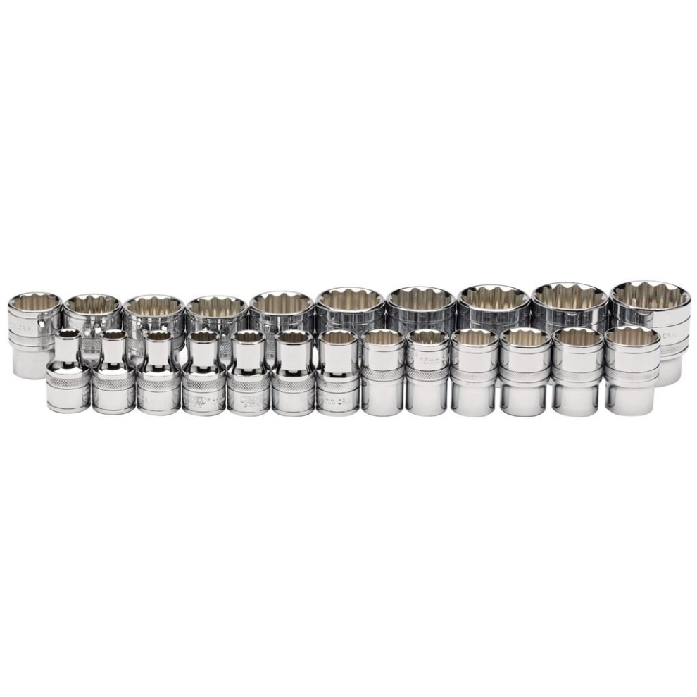 Loose Metric Socket Set, 1/2"" Sq. Dr., Polished Chrome (23 Piece)
