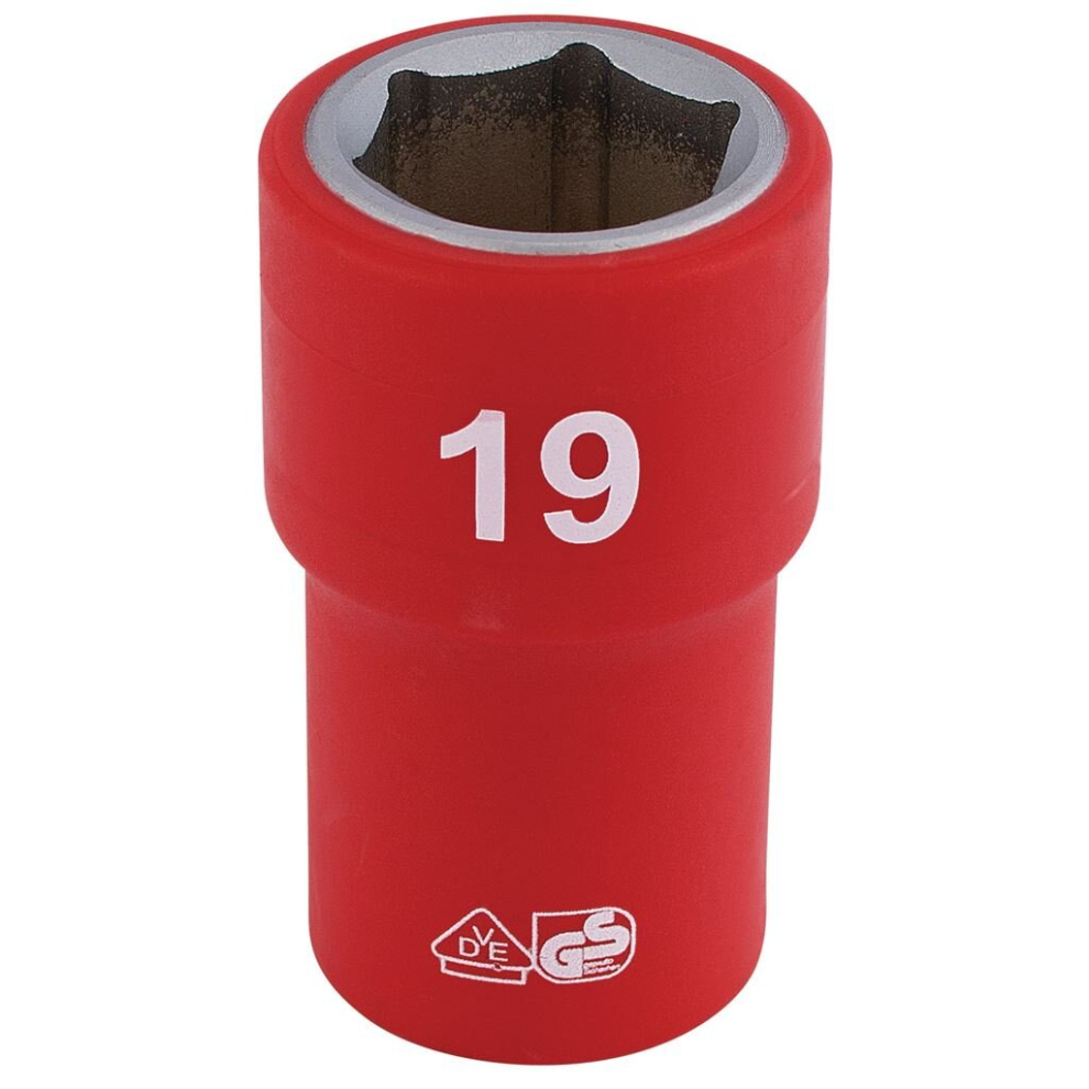 Draper Fully Insulated Vde Socket, 1/2"" Sq. Dr., 19Mm
