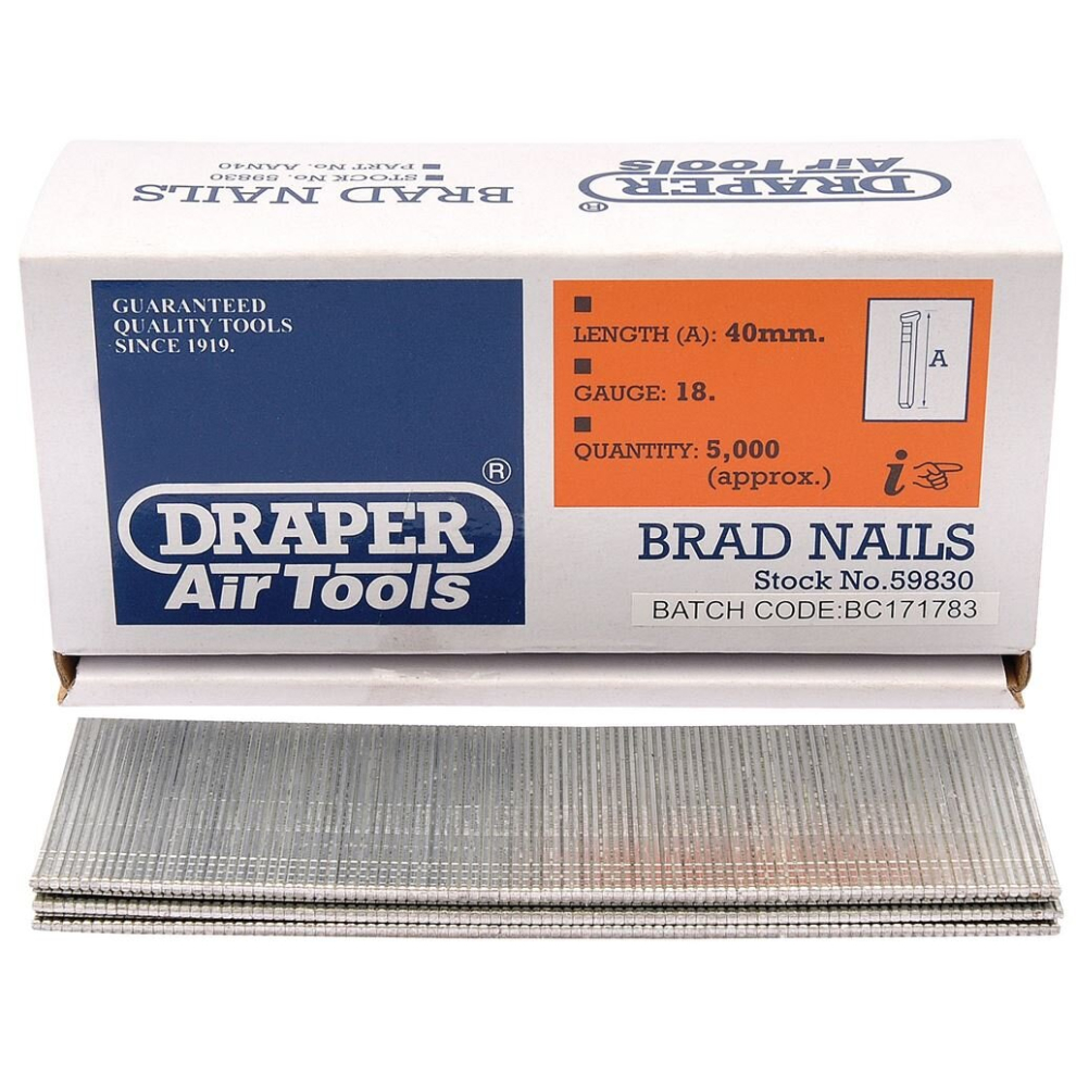 Draper Brad Nails, 40Mm (Pack Of 5000)
