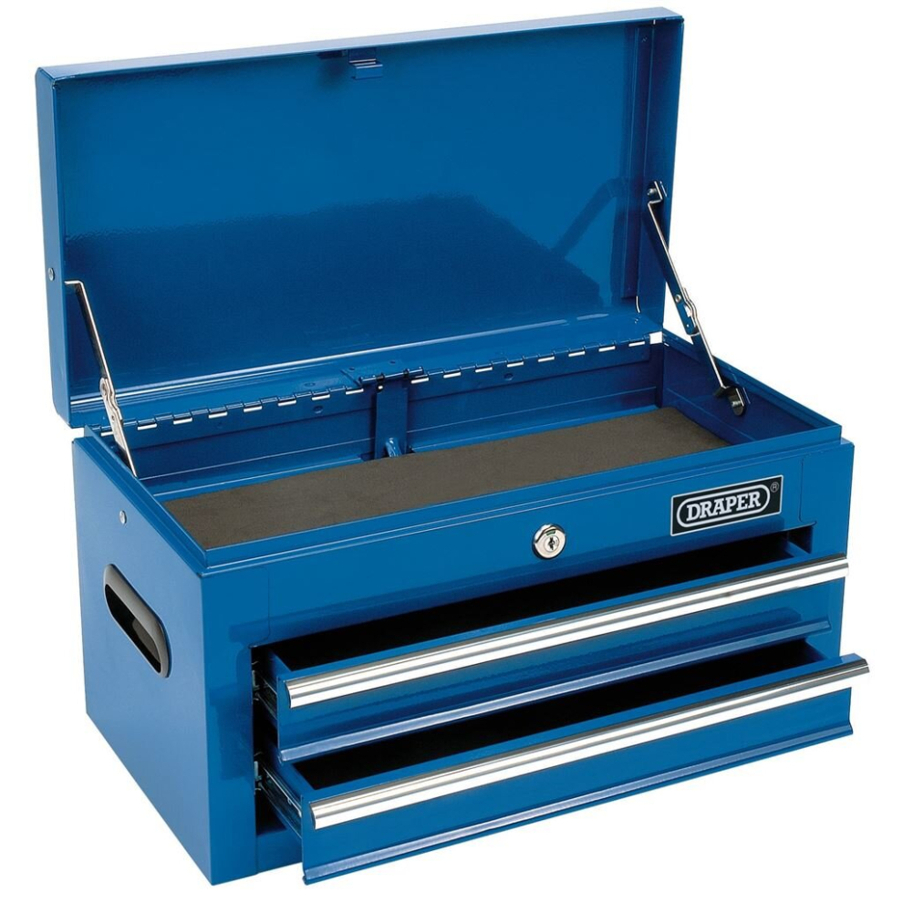 Draper TC2B 2-Drawer Tool Chest with Piano-Hinged Lid, Heavy Gauge Steel, Powder-Coated Finish, Ball Bearing Runners, 455x230x60mm