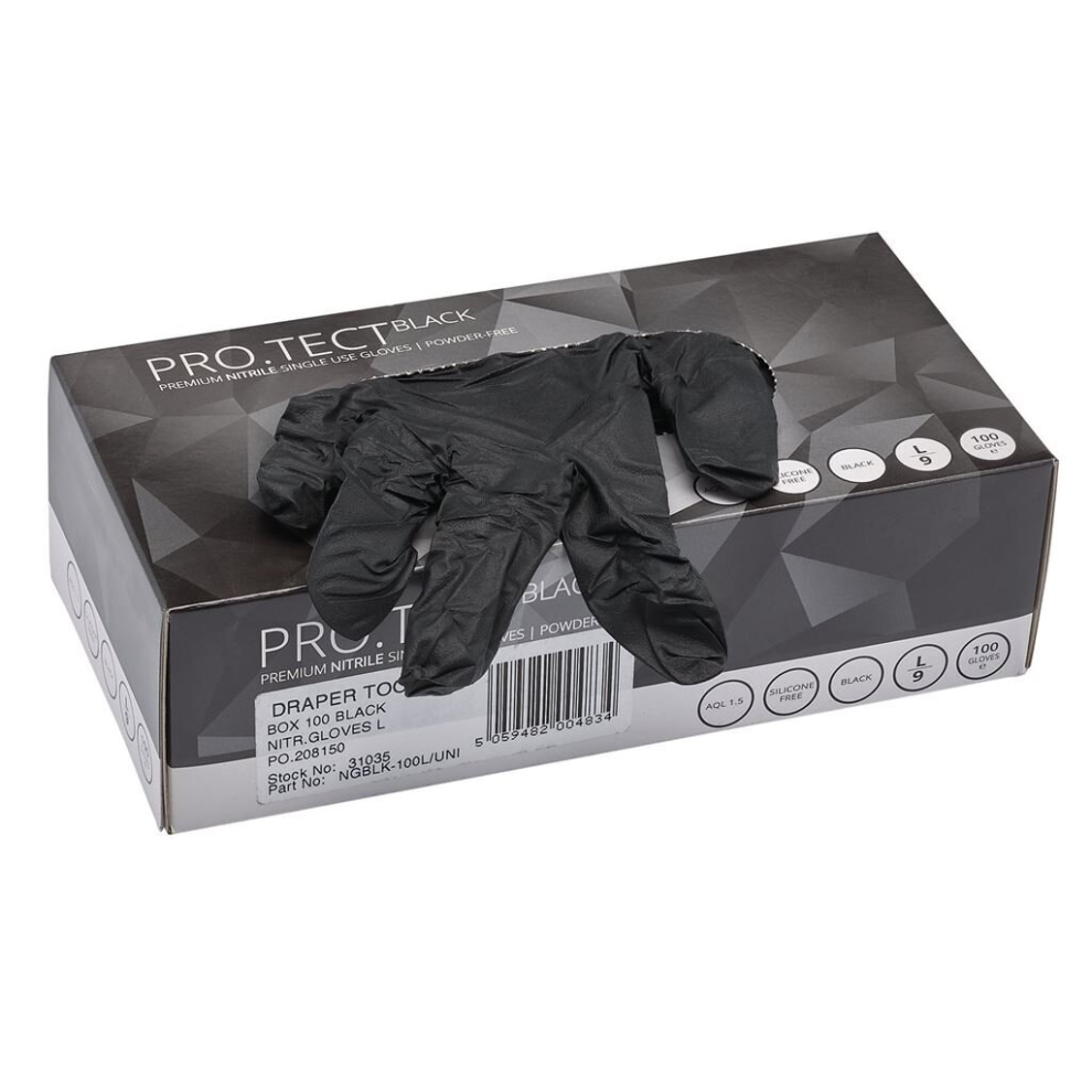 Nitrile Gloves, Large, Black (Pack of 100)-image-OPC-P6H98MT-NEW