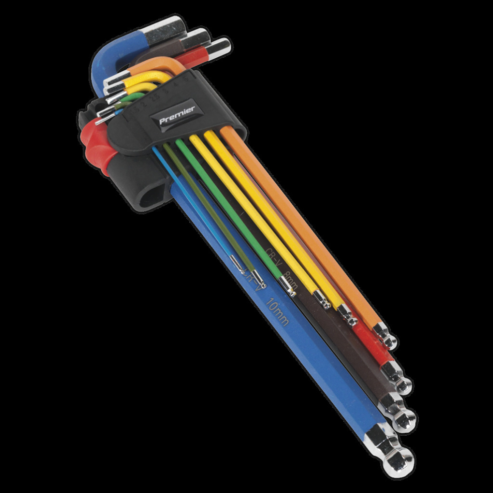 Ball-End Hex Key Set 9pc Colour-Coded Extra-Long Metric