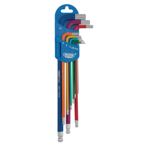 Draper Metric Coloured Extra Long Hex. and Ball End Key Set (9 Piece)