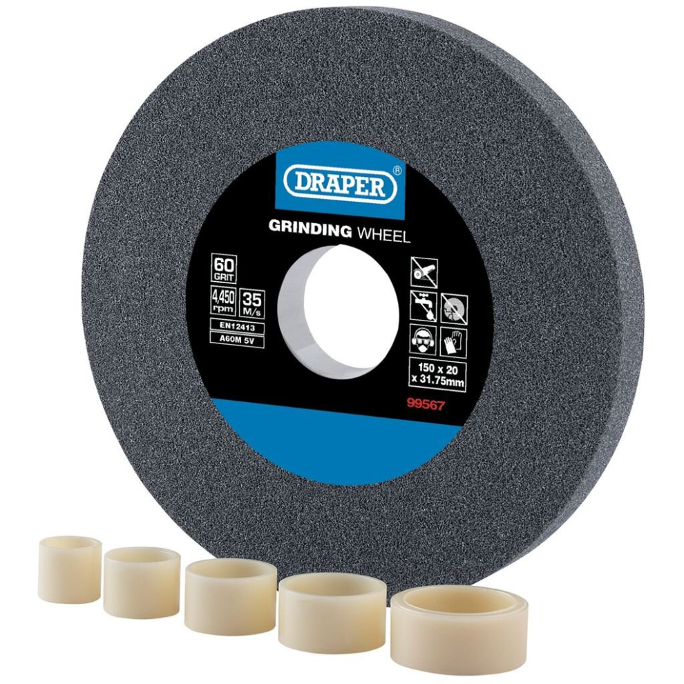 Draper Aluminium Oxide Bench Grinding Wheel, 150 X 20Mm, 60 Grit