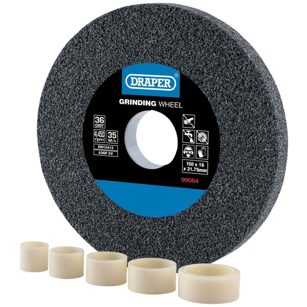 Draper Aluminium Oxide Bench Grinding Wheel, 150 X 16Mm, 36 Grit