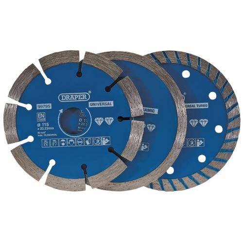 Draper Diamond Blade Set, 115mm (3 Piece)