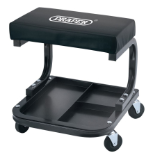 WS-2-B Work Stool: High-Density Foam Seat, Oil-Resistant Vinyl Cover, 4x 60mm Castors, Built-in Seat Tray, 100kg Capacity