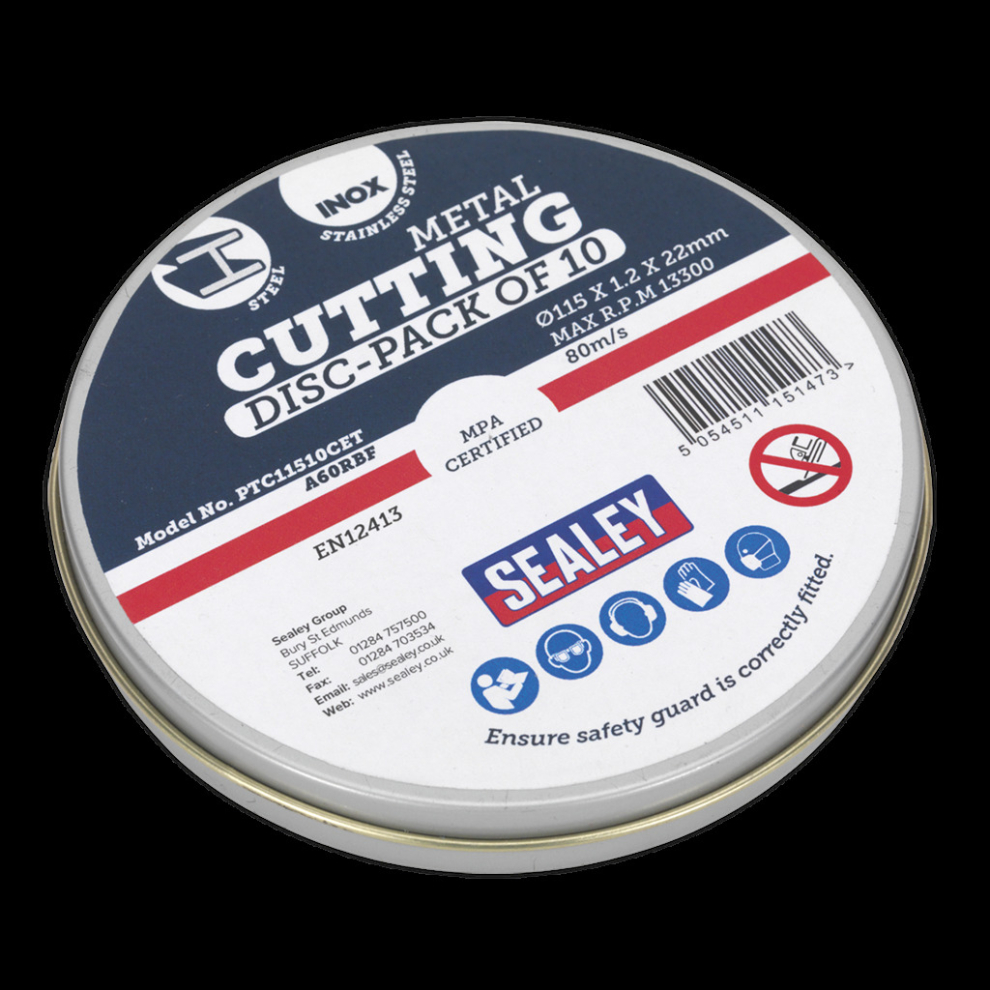 Sealey Cutting Disc Ø115 X 1.2Mm Ø22mm Bore Pack Of 10