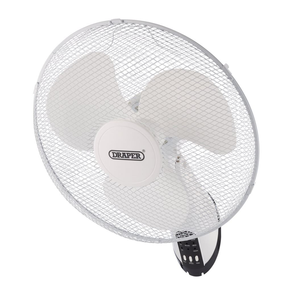 Draper 230V Oscillating Wall Mounted Fan With Remote Control, 16""/400Mm, 3 Speed