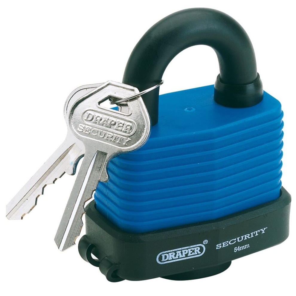 Laminated Steel Padlock and 2 Keys with Hardened Steel Shackle and Bumper, 54mm