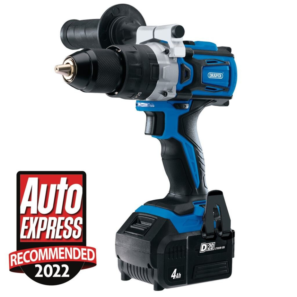 Draper D20 20V Brushless Combi Drill, 1 X 4.0Ah Battery, 1 X Fast Charger