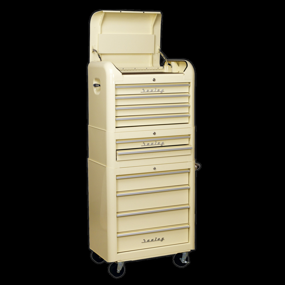 Sealey Retro Style Topchest, Mid-Box & Rollcab Combination 10 Drawer Cream