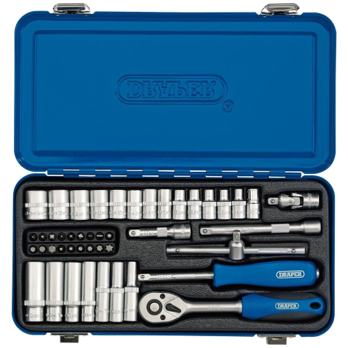 Draper Metric Socket Set in Metal Case, 1/4"" Sq. Dr. (45 Piece)