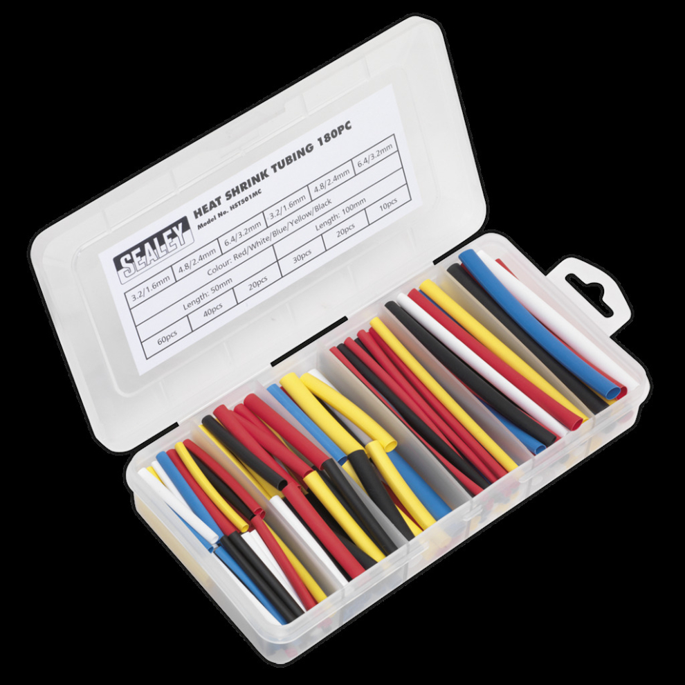 Sealey Heat Shrink Tubing Assortment 180Pc 50 & 100Mm Mixed Colours