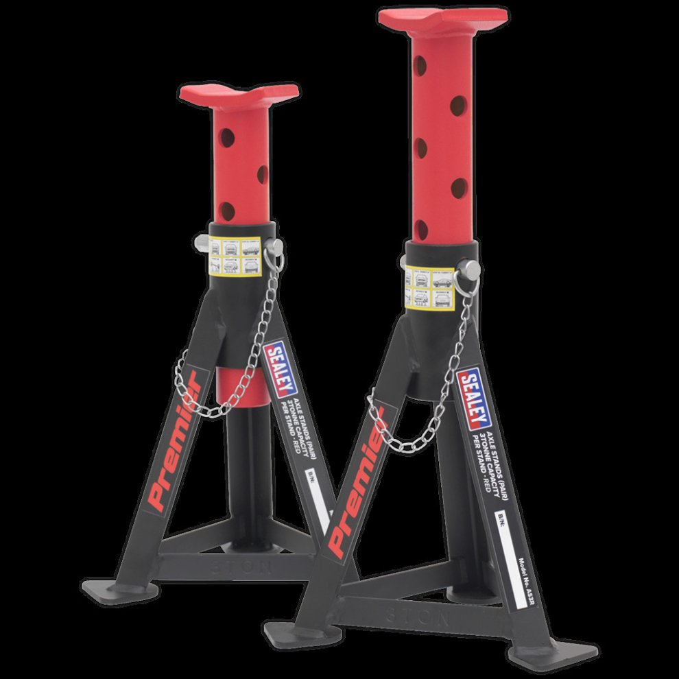 Sealey Axle Stands (Pair) 3 Tonne Capacity Per Stand - Red