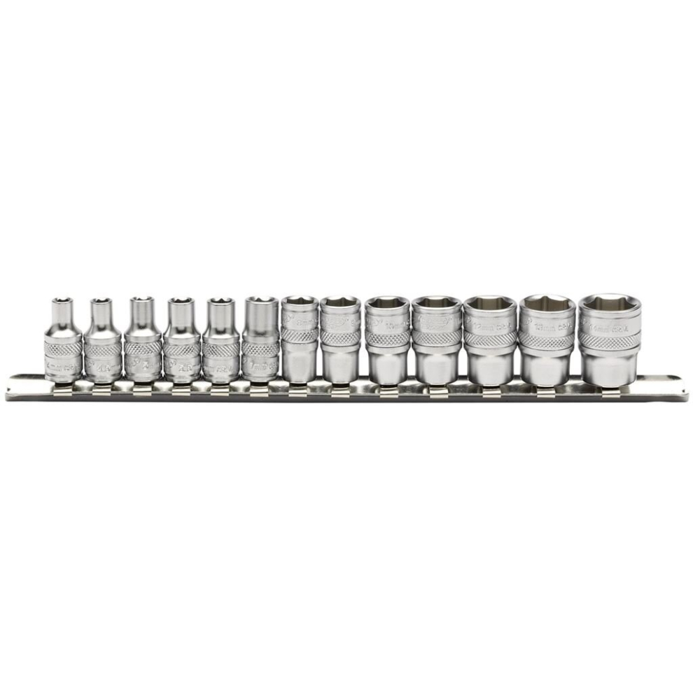 Metric Socket Set on a Metal Rail, 1/4"" Sq. Dr. (13 Piece)