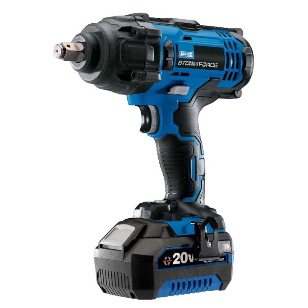 Draper Storm Force® 20V Mid-Torque Impact Wrench, 1/2"" Sq. Dr., 400Nm, 1 x 4.0Ah Battery, 1 x Charger