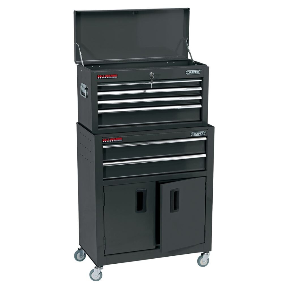 Combined Roller Cabinet and Tool Chest, 6 Drawer, 24"", Black