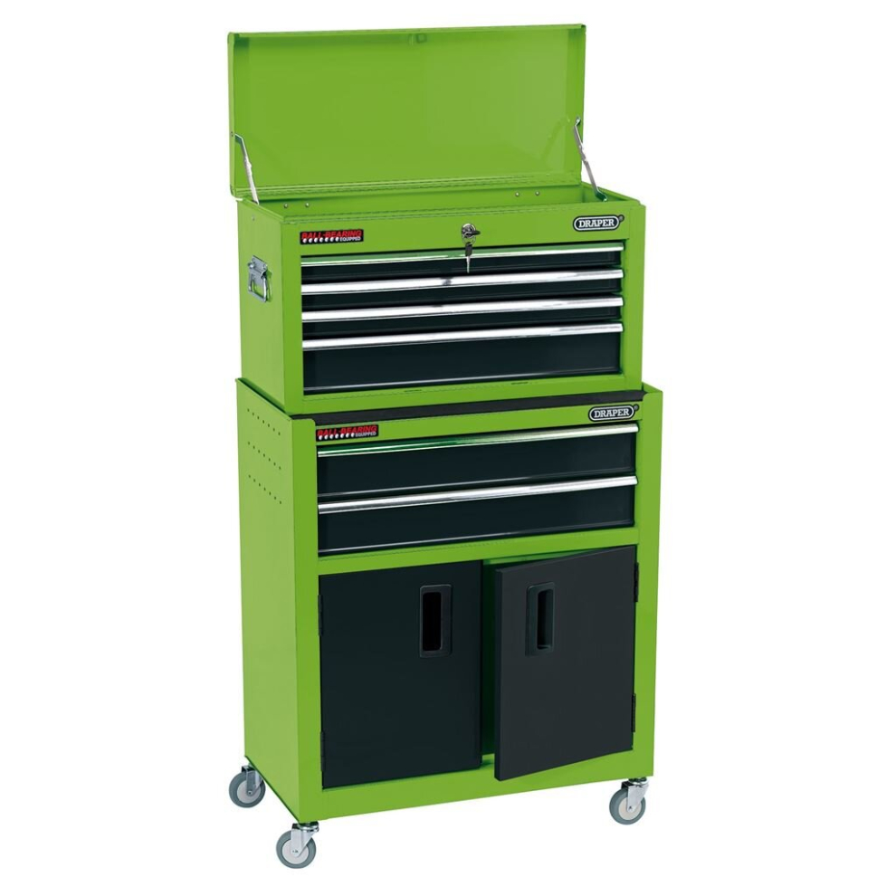 Combined Roller Cabinet and Tool Chest, 6 Drawer, 24"", Green
