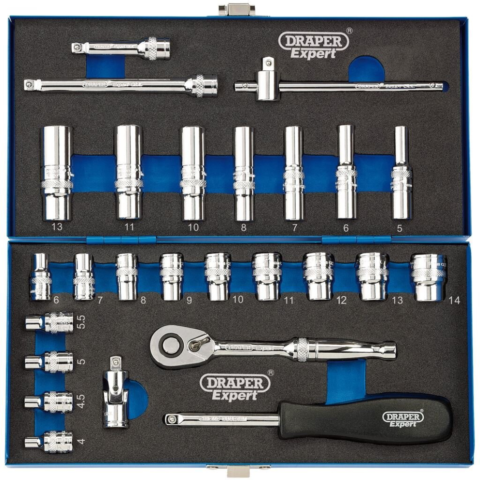 Draper Metric Socket Set, 1/4"" Sq. Dr. (26 Piece)