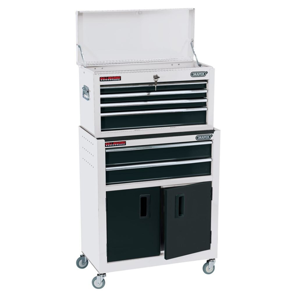 Draper 6 Drawer Tool Chest and Cabinet Set - White - Steel/Aluminium - 19576 - Image 9