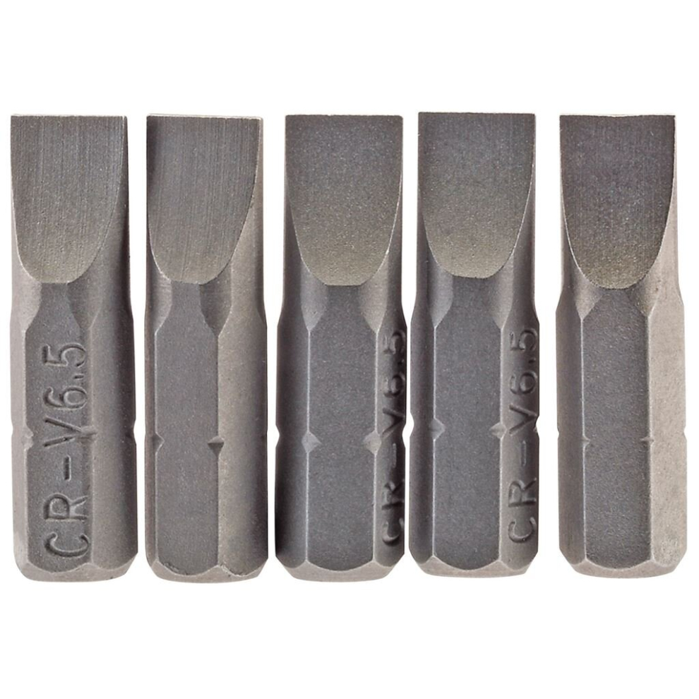 Draper Plain Slot Insert Bit, 6.5Mm, 1/4"" Hex, 25Mm Long (Pack Of 5)