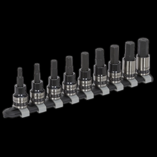 Sealey Hex Key Socket Bit Set 9pc 3/8"Sq Drive Metric Black