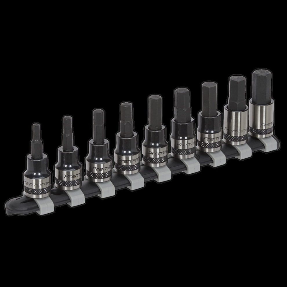 Sealey Black Hex Key Socket Bit Set 9Pc 3/8"Sq Drive Metric Size 9