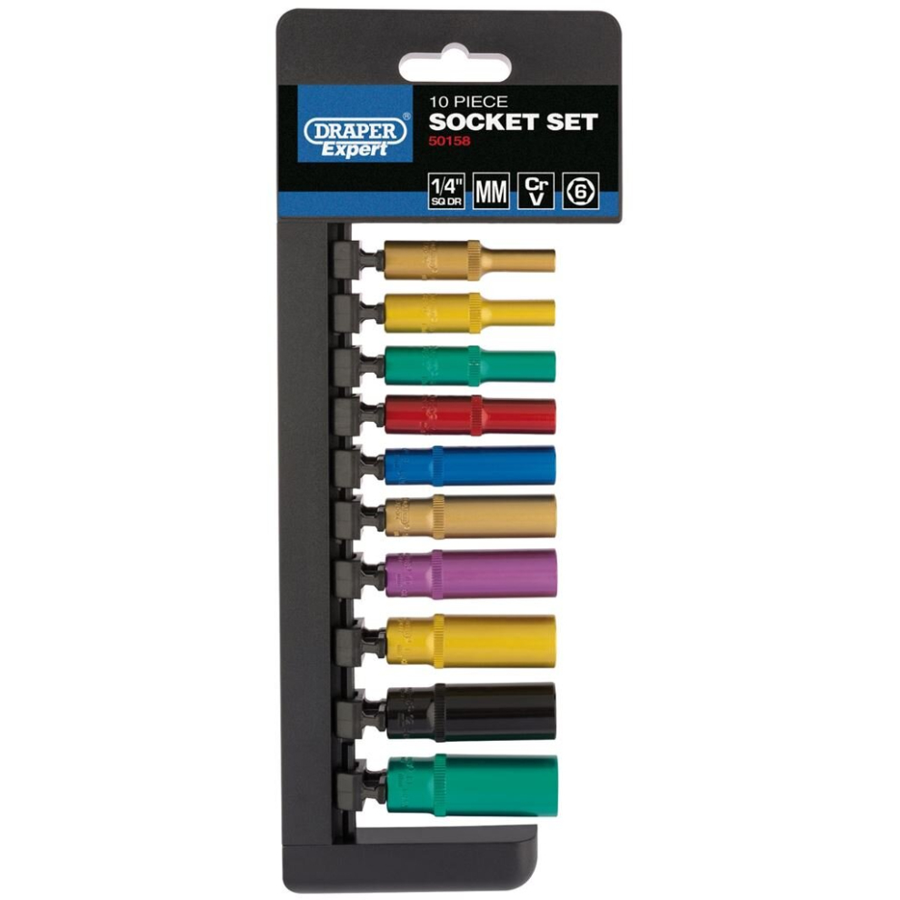 Metric Coloured Deep Socket Set, 1/4"" Sq. Dr. (10 Piece)