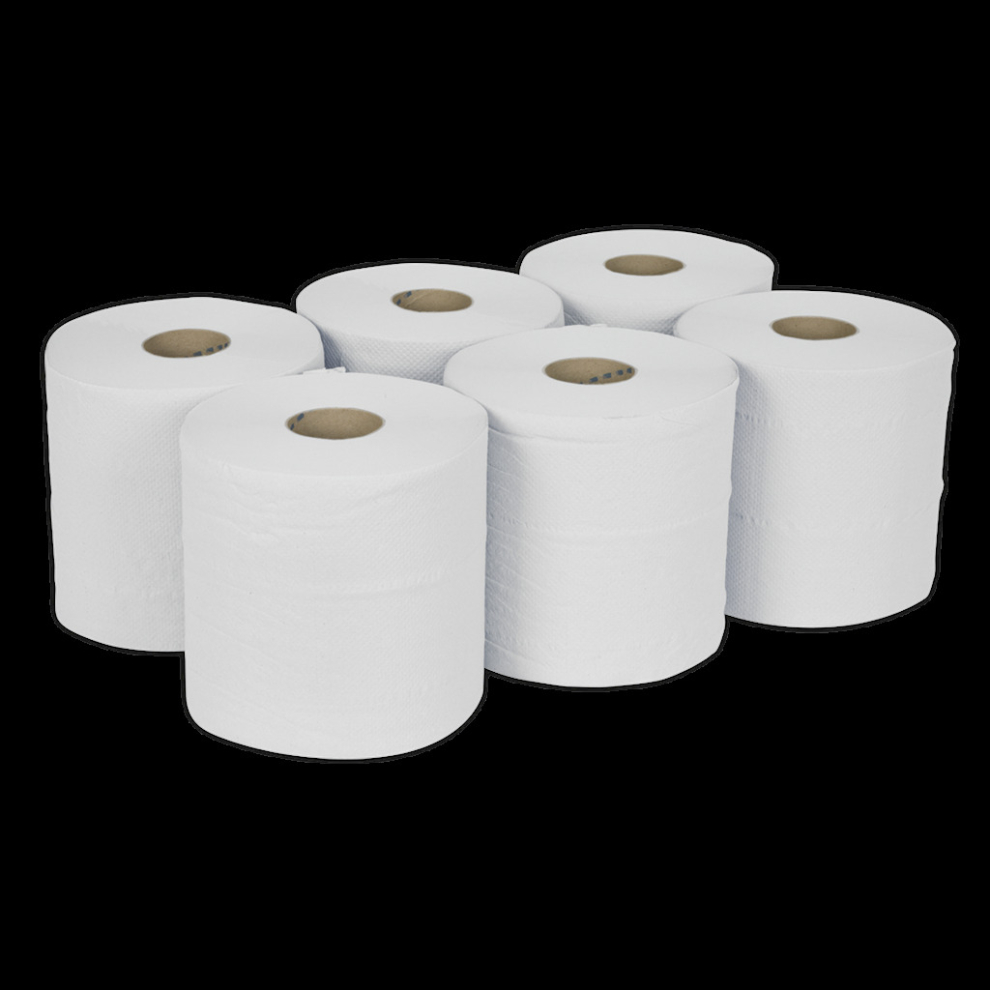 Sealey Paper Roll White 2-Ply Embossed 150M Pack Of 6