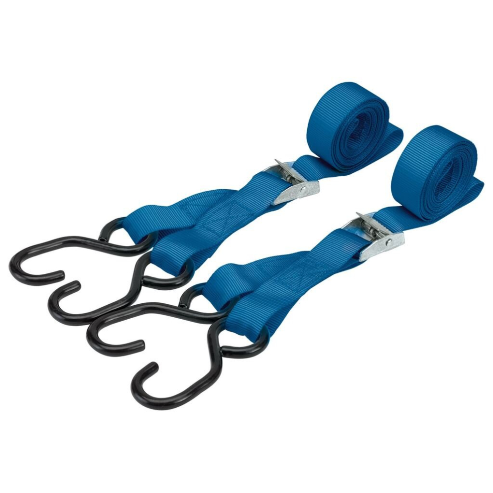 Ratcheting Tie Down Straps, 2.5m x 25mm, 125kg (2 Piece)