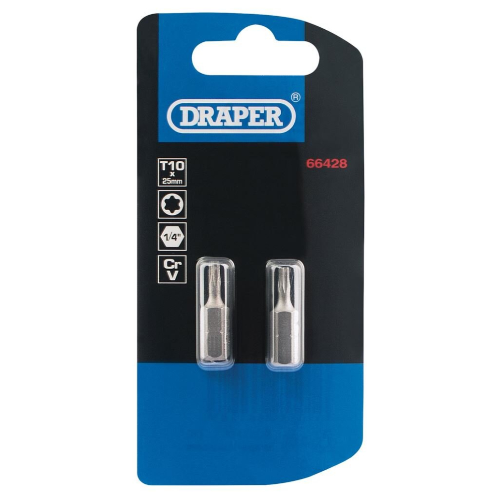 Draper TX-STAR&#174; Insert Bit, 1/4"" Hex, 25mm Long, T10 (Pack of 2)-image-OPC-P5WPRGV-NEW