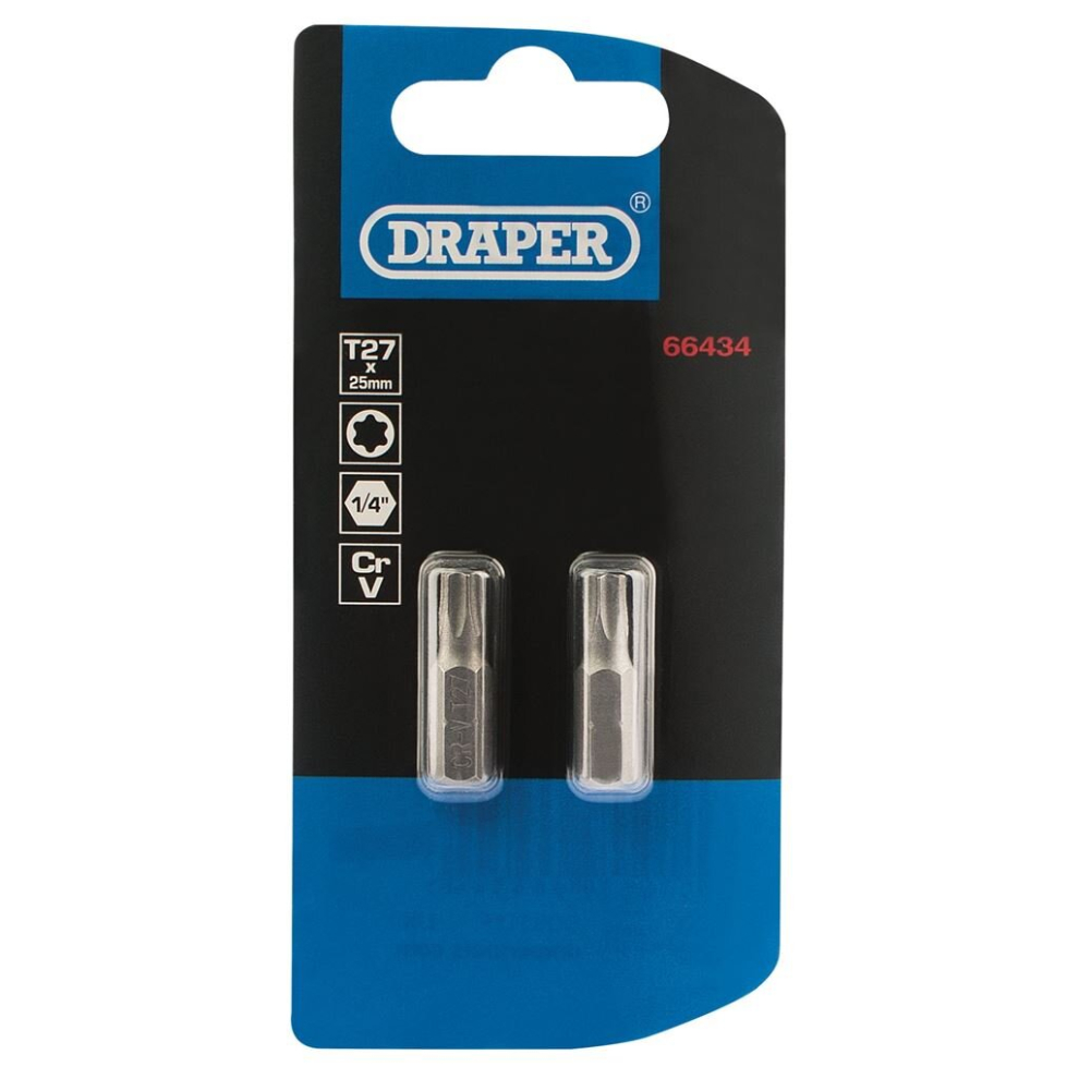 Draper Tx-Star® Insert Bit, 1/4"" Hex, 25Mm Long, T27 (Pack Of 2) 5010559664344