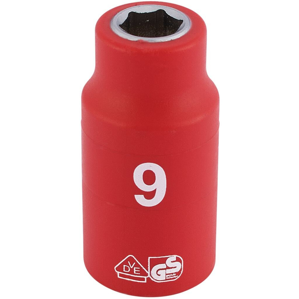 Draper Fully Insulated Vde Socket, 3/8"" Sq. Dr., 9Mm