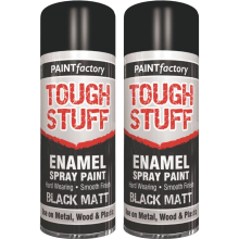 2 x 400ML TOUGH STUFF ENAMEL BLACK MATT SPRAY PAINT METAL PLASTIC