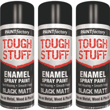 3 x 400ML TOUGH STUFF ENAMEL BLACK MATT SPRAY PAINT METAL PLASTIC