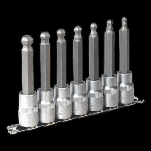 Sealey Ball-End Hex Socket Bit Set 7pc 100mm 1/2"Sq Drive Metric
